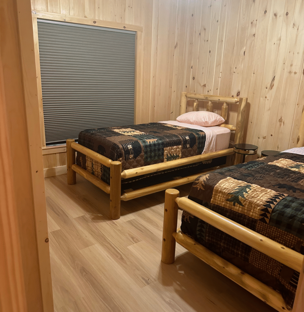 bedroom log beds luxury cabin high lake musky lodge boulder junction Wisconsin