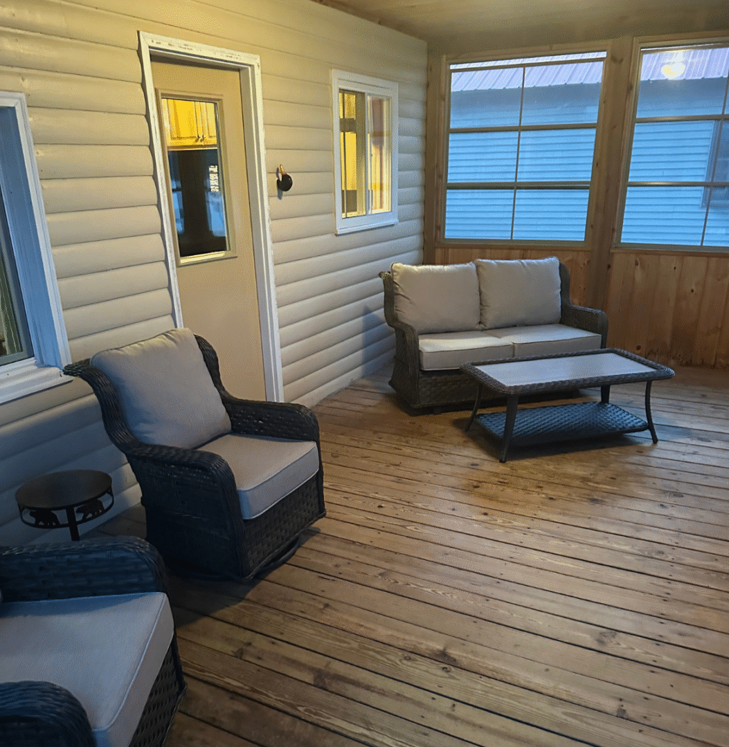 front porch cabin high lake musky lodge boulder junction Wisconsin